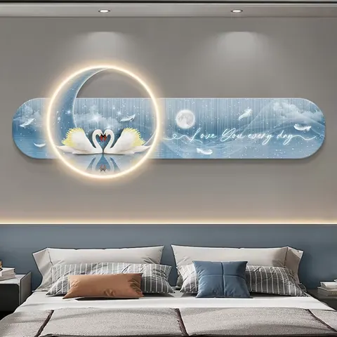 Light Luxury Bedroom Decorative Painting Crystal Porcelain Painting Wall Art LED Light Painting Home Decoration