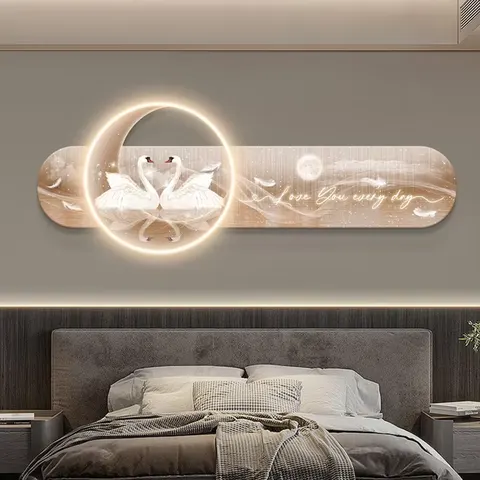 Light Luxury Bedroom Decorative Painting Crystal Porcelain Painting Wall Art LED Light Painting Home Decoration