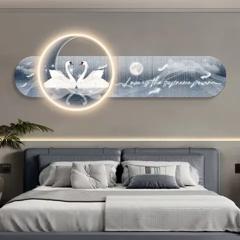 Light Luxury Bedroom Decorative Painting Crystal Porcelain Painting Wall Art LED Light Painting Home Decoration