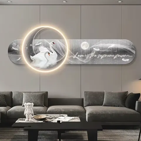 Light Luxury Bedroom Decorative Painting Crystal Porcelain Painting Wall Art LED Light Painting Home Decoration
