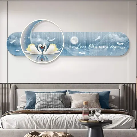 Light Luxury Bedroom Decorative Painting Crystal Porcelain Painting Wall Art LED Light Painting Home Decoration