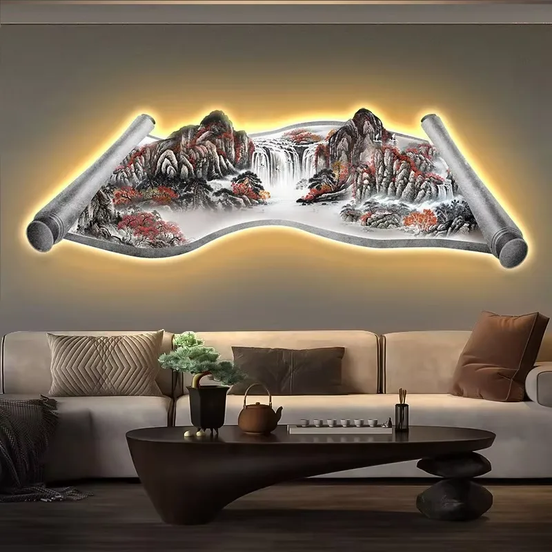 Light Luxury Chinese Porcelain Panel Painting Led Crystal Porcelain Painting Home Decor for Living Room