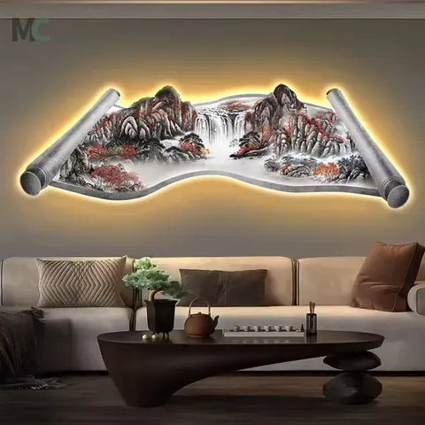 Light Luxury Chinese Porcelain Panel Painting Led Crystal Porcelain Painting Home Decor for Living Room