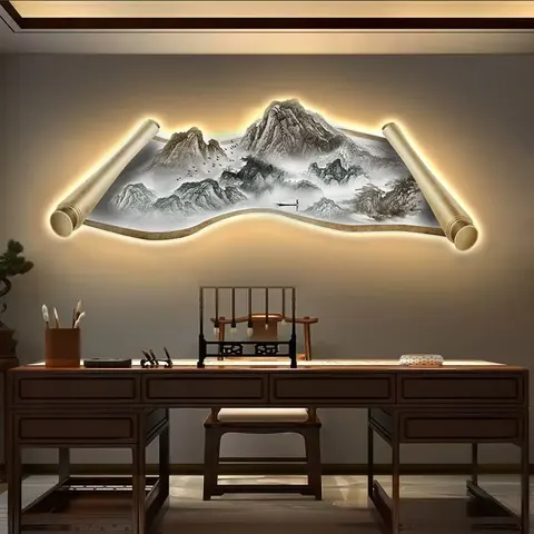 Light Luxury Chinese Porcelain Panel Painting Led Crystal Porcelain Painting Home Decor for Living Room