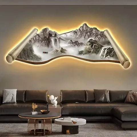 Light Luxury Chinese Porcelain Panel Painting Led Crystal Porcelain Painting Home Decor for Living Room