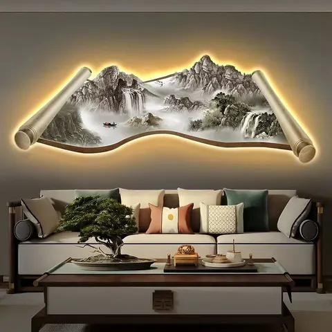 Light Luxury Chinese Porcelain Panel Painting Led Crystal Porcelain Painting Home Decor for Living Room