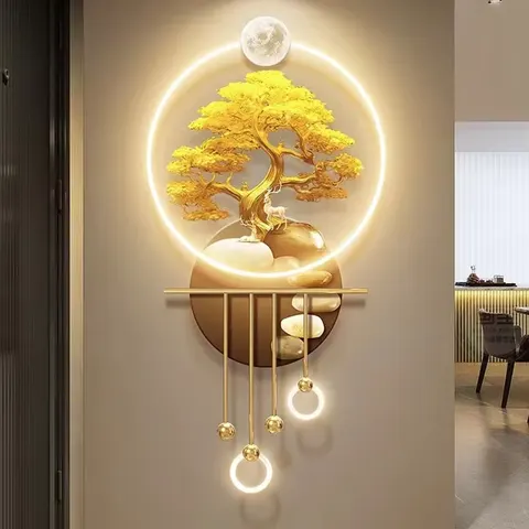 植物 单幅 装饰画 轻奢风 玄关背景墙挂画 LED带灯画