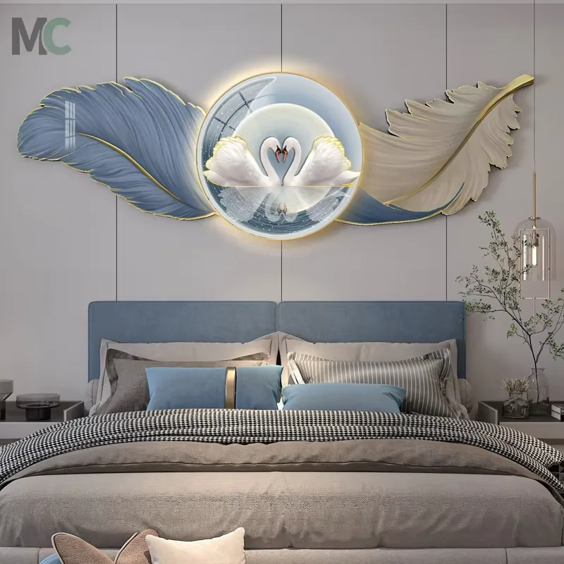 Light Luxury High-grade Feather Home Decor Paintings Bedroom Background Wall Art Decor LED Painting