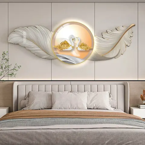 Light Luxury High-grade Feather Home Decor Paintings Bedroom Background Wall Art Decor LED Painting