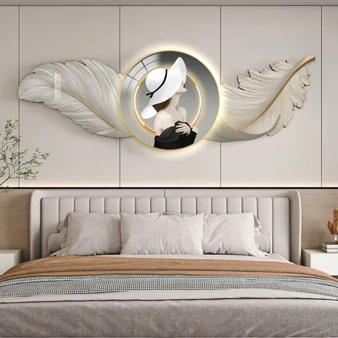 Light Luxury High-grade Feather Home Decor Paintings Bedroom Background Wall Art Decor LED Painting