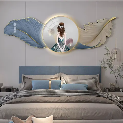 Light Luxury High-grade Feather Home Decor Paintings Bedroom Background Wall Art Decor LED Painting