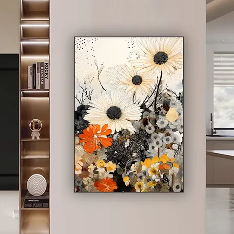 Light Luxury High Sense Flower Porch Wall Decor Paintings Living Room Sofa Background Wall Corridor Crystal Porcelain Painting