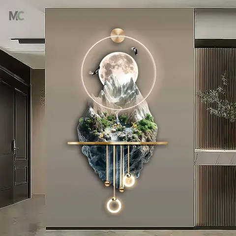 Light Luxury Landscape Elk Wall Decor Paintings with Light High-grade Three-dimensional Pendant Acrylic Decorative Painting