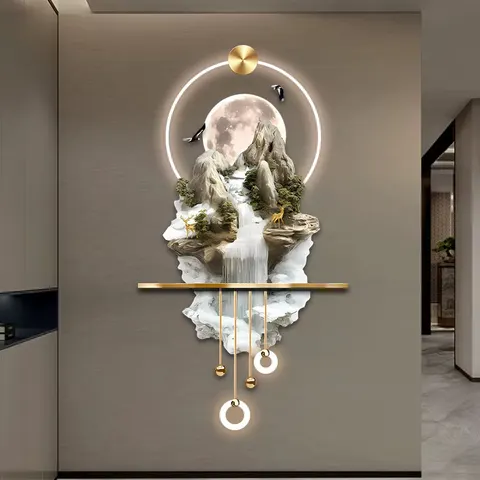 山水 单幅 装饰画 轻奢风 客厅背景墙挂画 LED带灯画