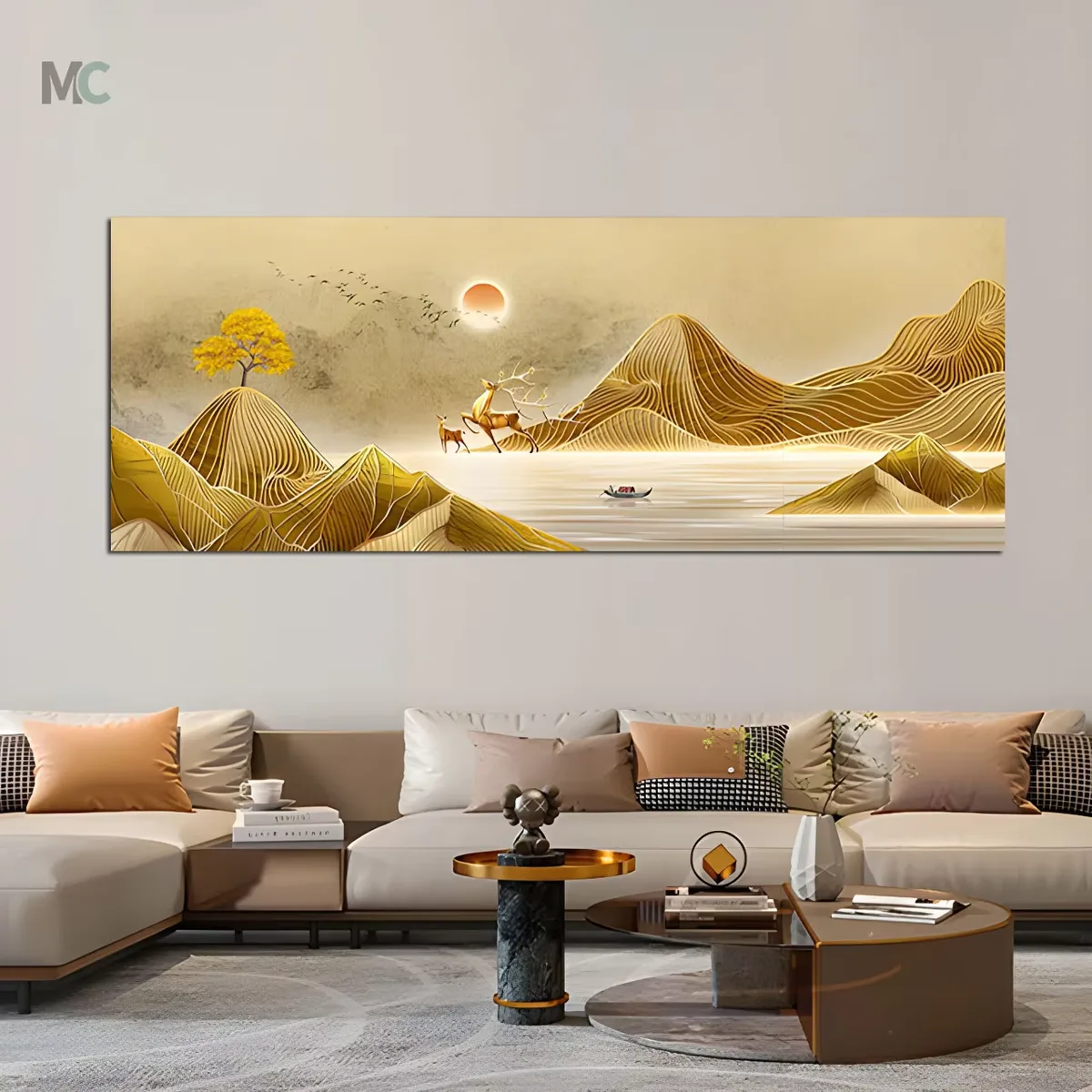 Light Luxury Living Room Wall Decor Painting Landscape Advanced Sense Sofa Background Wall Three Vice Crystal Porcelain Painting