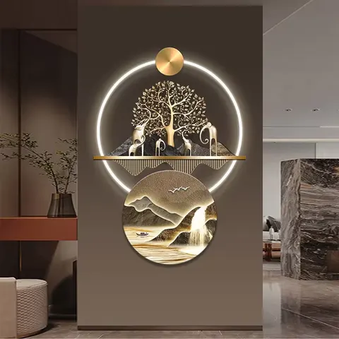 Light Luxury Porch Acrylic Led Wall Art Decorative Painting Fortune Tree Living Room Led Light Painting Home Decoration