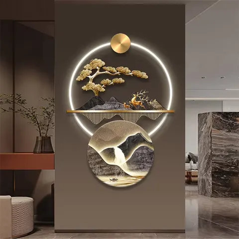 Light Luxury Porch Acrylic Led Wall Art Decorative Painting Fortune Tree Living Room Led Light Painting Home Decoration