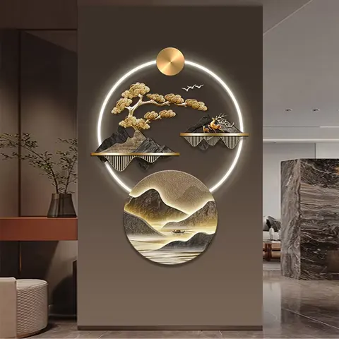 Light Luxury Porch Acrylic Led Wall Art Decorative Painting Fortune Tree Living Room Led Light Painting Home Decoration