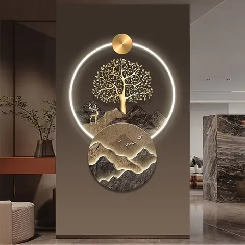 Light Luxury Porch Acrylic Led Wall Art Decorative Painting Fortune Tree Living Room Led Light Painting Home Decoration