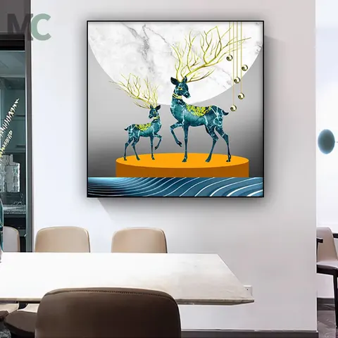动物 单幅 装饰画 轻奢风 餐厅背景墙挂画 晶瓷画