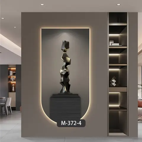 抽象 单幅 装饰画 高级灰 玄关背景墙挂画 LED带灯画