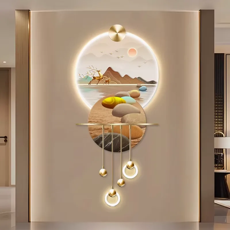 Light Luxury Porch Scenery Mural Led Light Painting Paintings and Wall Arts Acrylic Crystal Porcelain Decorative Painting