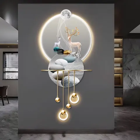 Light Luxury Porch Scenery Mural Led Light Painting Paintings and Wall Arts Acrylic Crystal Porcelain Decorative Painting