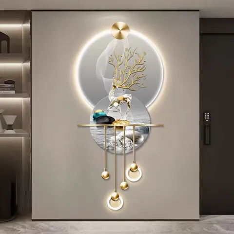 Light Luxury Porch Scenery Mural Led Light Painting Paintings and Wall Arts Acrylic Crystal Porcelain Decorative Painting