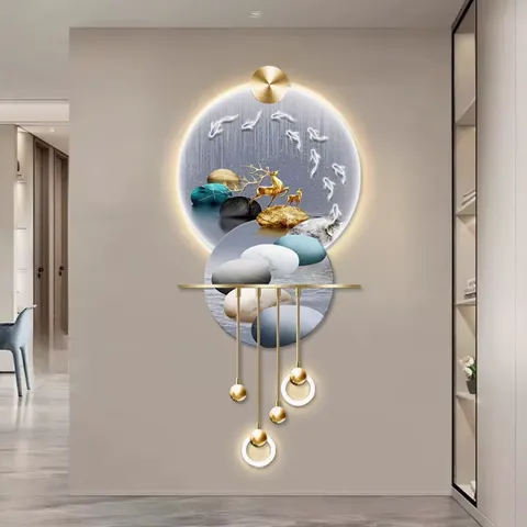 Light Luxury Porch Scenery Mural Led Light Painting Paintings and Wall Arts Acrylic Crystal Porcelain Decorative Painting