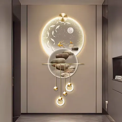 Light Luxury Porch Scenery Mural Led Light Painting Paintings and Wall Arts Acrylic Crystal Porcelain Decorative Painting