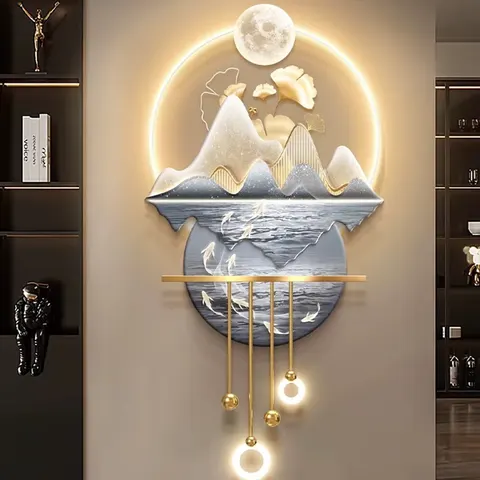 Light Luxury Water to Generate Wealth Porch Light Murals 3D Acrylic Led Art Acrylic Led Wall Art 3D Acrylic Led Wall Art