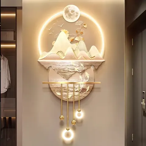 Light Luxury Water to Generate Wealth Porch Light Murals 3D Acrylic Led Art Acrylic Led Wall Art 3D Acrylic Led Wall Art