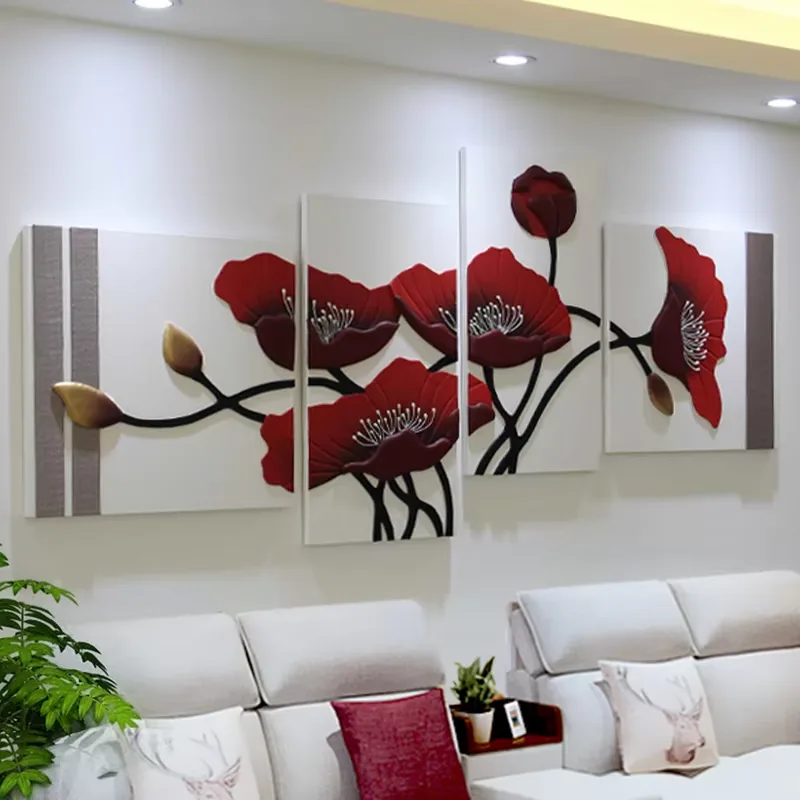 Living Room Art Decor Painting 3D Three-dimensional Leather Sofa Background Wall Decor Painting Combination Decor Painting