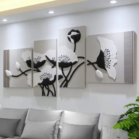 Living Room Art Decor Painting 3D Three-dimensional Leather Sofa Background Wall Decor Painting Combination Decor Painting