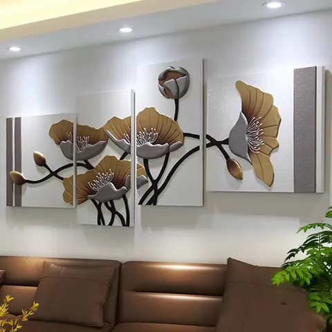 Living Room Art Decor Painting 3D Three-dimensional Leather Sofa Background Wall Decor Painting Combination Decor Painting