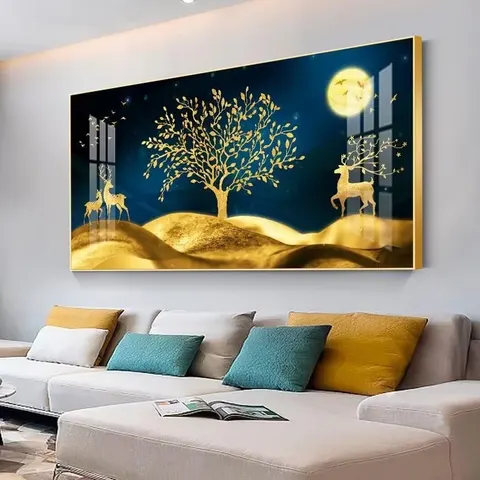 Living Room Art Decoration Modern Light Luxury Elk Hanging Painting Landscape Sofa Background Crystal Porcelain Painting