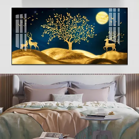 Living Room Art Decoration Modern Light Luxury Elk Hanging Painting Landscape Sofa Background Crystal Porcelain Painting