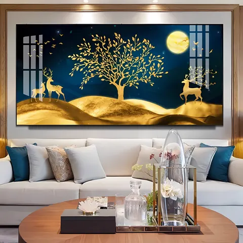 Living Room Art Decoration Modern Light Luxury Elk Hanging Painting Landscape Sofa Background Crystal Porcelain Painting