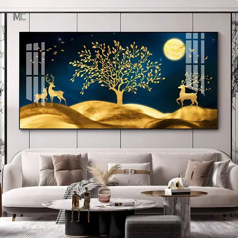 Living Room Art Decoration Modern Light Luxury Elk Hanging Painting Landscape Sofa Background Crystal Porcelain Painting