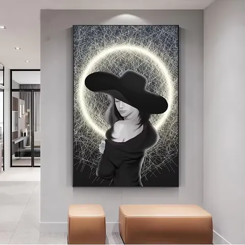 Living Room Art Figures Sofa Background Decorative Painting Led GlowPainting Crystal Porcelain Painting Wall Art Home Decor