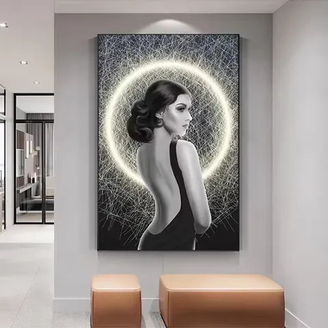 人物 单幅 装饰画 现代简约 客厅背景墙挂画 LED带灯画