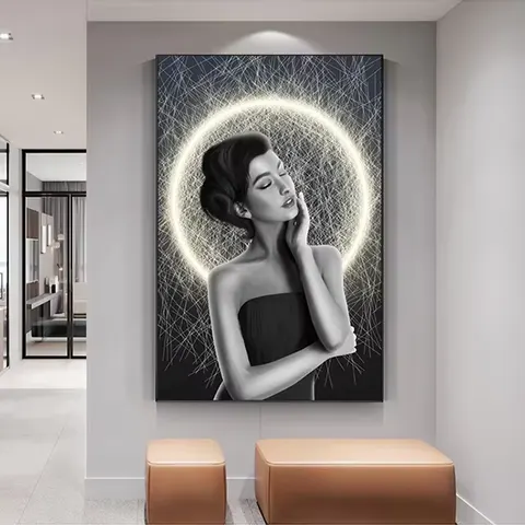 人物 单幅 装饰画 现代简约 客厅背景墙挂画 LED带灯画