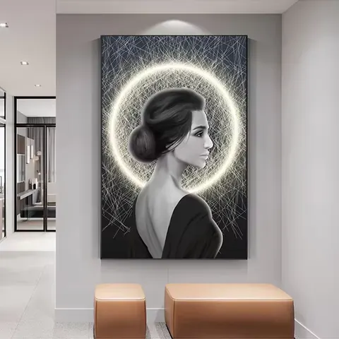 人物 单幅 装饰画 现代简约 客厅背景墙挂画 LED带灯画