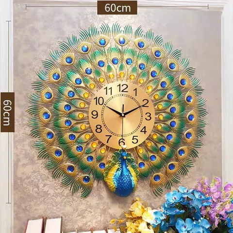 Living Room Background Wall Clock Home Furnishings Art Decoration Hanging Piece Peacock Ironwork Craftwork