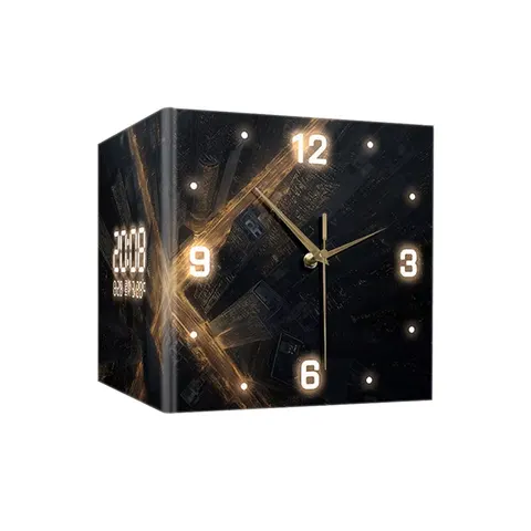 Living Room/Bedroom Double-Sided Acrylic Wall Clock with Abstract City Motif, Backlit, Silent Hands, and Digital Display
