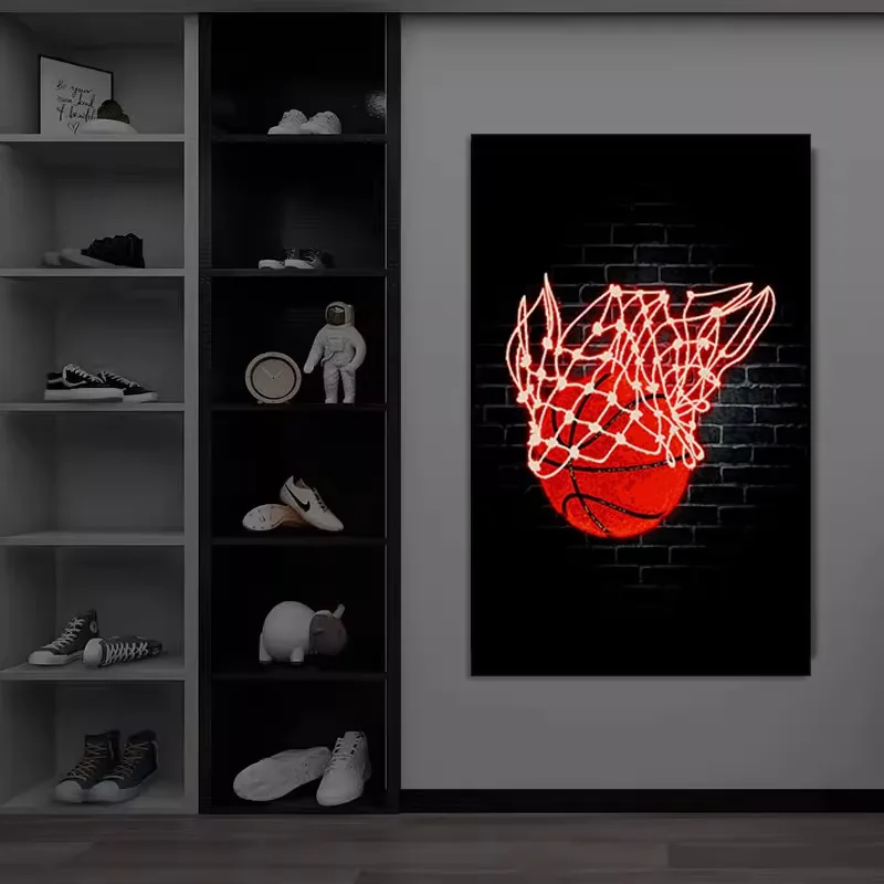 Living Room Bedroom Studio LED Glow Painting Indoor Basketball Wall Decoration Painting Neon Hanging Painting