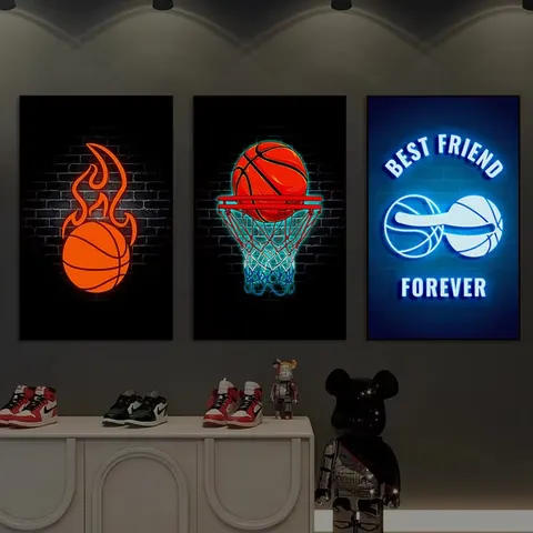 Living Room Bedroom Studio LED Glow Painting Indoor Basketball Wall Decoration Painting Neon Hanging Painting