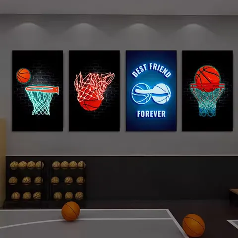 Living Room Bedroom Studio LED Glow Painting Indoor Basketball Wall Decoration Painting Neon Hanging Painting