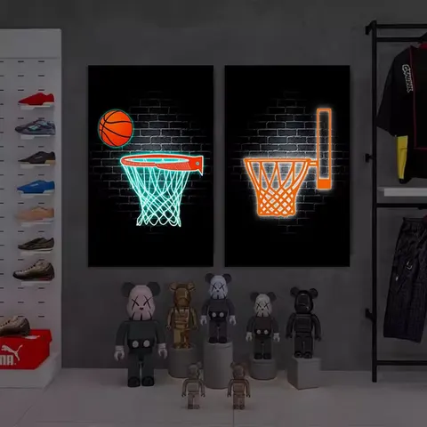 Living Room Bedroom Studio LED Glow Painting Indoor Basketball Wall Decoration Painting Neon Hanging Painting