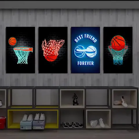 Living Room Bedroom Studio LED Glow Painting Indoor Basketball Wall Decoration Painting Neon Hanging Painting